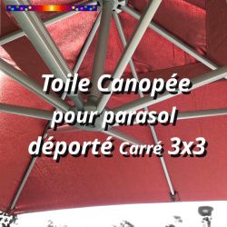 Toile Canopée Rouge pour Parasol Déporté CARREE 3x3 : la toile vu de dessous