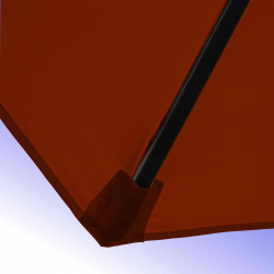 Parasol Lacanau Terracotta 300 cm Bois Manivelle : detail de la toile et de sa mise en place sur la baleine en bois