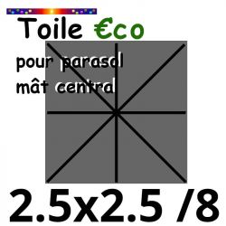 Toile €c☼ 180gr CARREE 2.5x2.5 couleur Gris ( 8 baleines , mât central )
