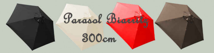 Parasol Biarritz 300 cm Blanc Ecru Nature, Gris Taupe, Gris Anthracite et Rouge Vif