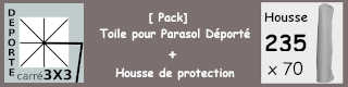 [ Pack ] Toile pour Parasol Déporté Carré 3x3 + Housse de Protection 235x70